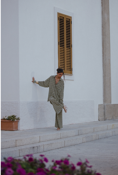 St Barts Pant - Navy/Gold Link Geo