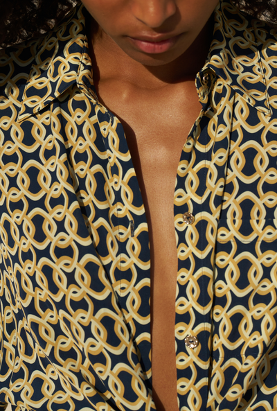 St Barts Shirt - Navy/Gold Link Geo