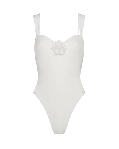 Barbuda One Piece with Lace Scarf - Bridal White