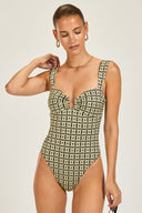 Cannes One Piece - Navy/Gold Link Print
