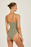 Cannes One Piece - Navy/Gold Link Print