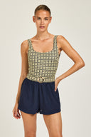Cayman Island One Piece - Navy/Gold Link Print