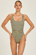 Cayman Island One Piece - Navy/Gold Link Print