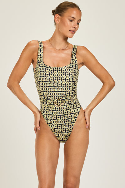 Cayman Island One Piece - Navy/Gold Link Geo