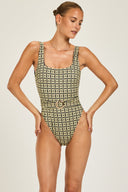 Cayman Island One Piece - Navy/Gold Link Print