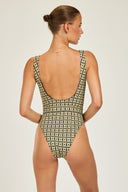 Cayman Island One Piece - Navy/Gold Link Print