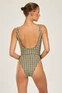 Cayman Island One Piece - Navy/Gold Link Print