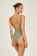 Cayman Island One Piece - Navy/Gold Link Print