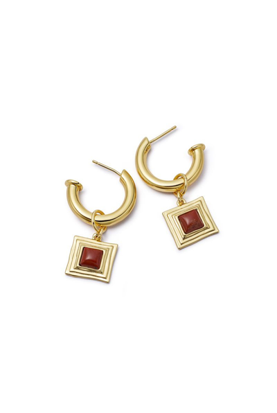 ATD x Daisy Red Jasper Square Chubby Hoop Earrings