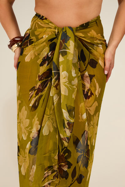 Santorini Sarong - Chartreuse Floral