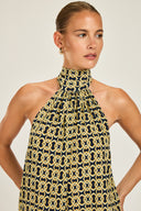 Ibiza Dress - Navy/Gold Link Print