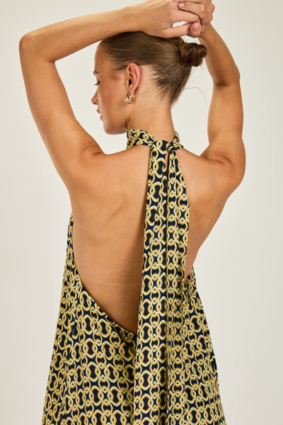 Ibiza Dress - Navy/Gold Link Geo