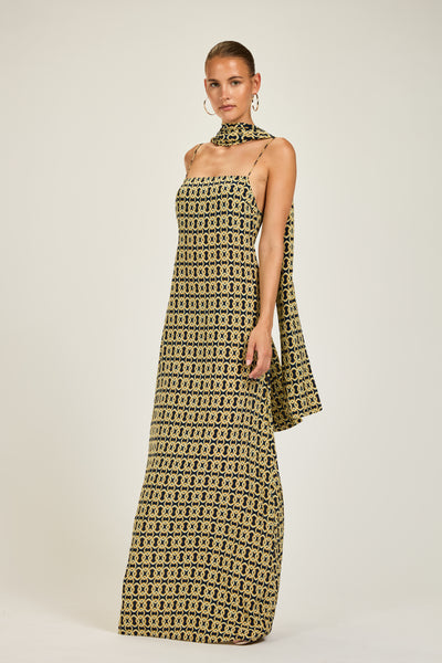 St Tropez Dress - Navy/Gold Link Geo