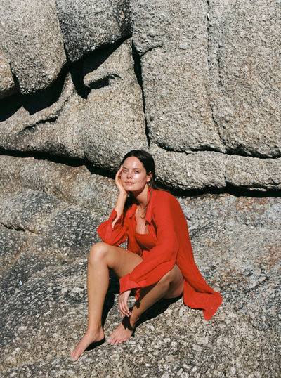 Valencia Beach Cover Up Shirt - Red